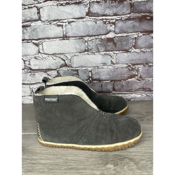 Minnetonka Tucson Gray Suede Southwestern Fur Lined Booties Women Sz 7M US/38EU - Picture 15 of 16